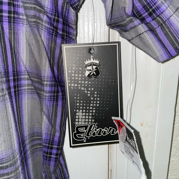 Elixir Mens Size XL Shirt Button Up Short Sleeve Purple/Gray Shirt - Picture 2 of 5